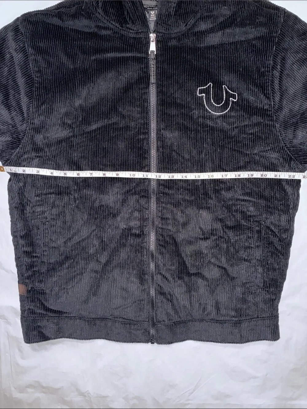 True Religion Black Hooded Corduroy Zip-Up Jacket